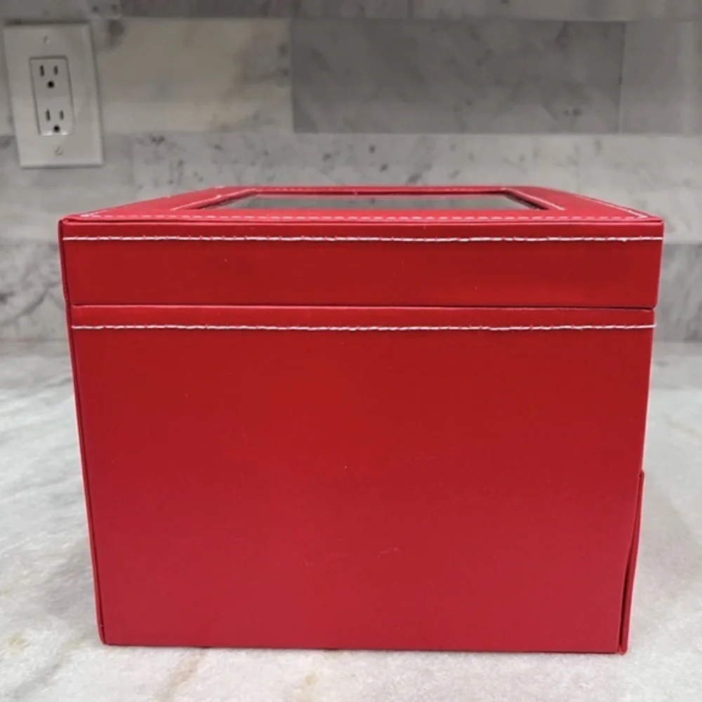 2 TIER Coral Red Faux Leather Watch Box